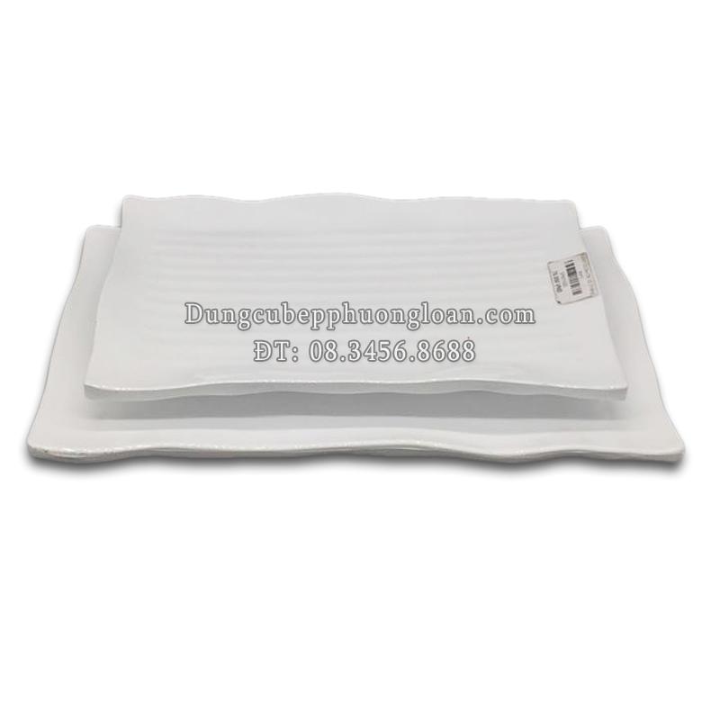 PV048-12 Đĩa chữ nhật vân sóng 12 (Trắng trơn)