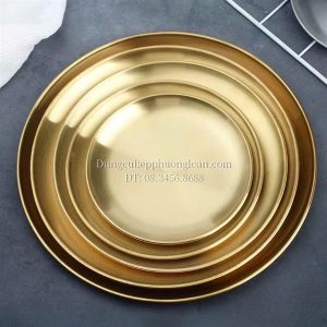 Đĩa Inox tròn 1 lớp Hàn Quốc 26cm màu vàng