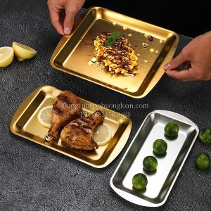 Đĩa Inox chữ nhật 14.5x23.5cm màu vàng