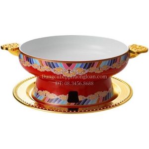 Bộ bếp hâm đốt cồn + nồi màu thổ cẩm 22cm