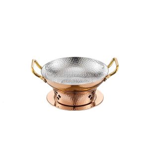 Bộ bếp hâm đốt cồn chảo inox 2 quai chấm búa 22cm vàng hồng GRENEN DRY POT 006-22S