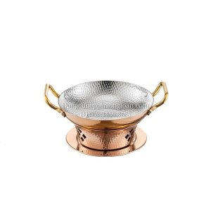 Bộ bếp hâm đốt cồn chảo inox 2 quai chấm búa 22cm vàng hồng GRENEN DRY POT 006-22S