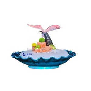 Khay đựng Sashimi nhựa hình con ngao màu xanh 46*47*17cm
