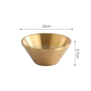 Bát đựng kem đá bào Bingsu Hàn Quốc inox 304, 2 lớp cách nhiệt 15cm màu vàng