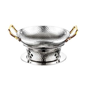 Bộ bếp hâm đốt cồn chảo inox 2 quai chấm búa 22cm GRENEN DRY POT 006-22AS