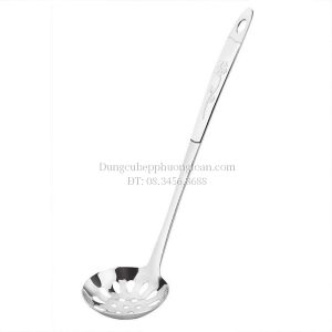 Muôi múc lẩu, vá inox ăn lẩu cán inox hoa văn bông hoa thủng 7cm