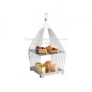 Lồng chim trưng bày thức ăn Buffet 2 tầng kim cương 23x23xH55cm