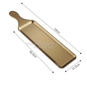 Đĩa Inox chữ nhật có tay cầm 53x11.5cm màu vàng