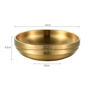 Đĩa Inox tròn 2 lớp Hàn Quốc 15cm màu vàng inox 304