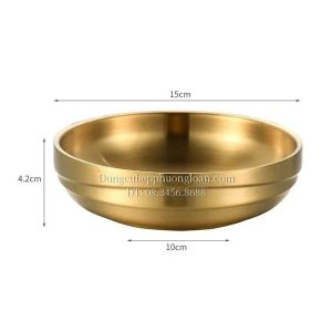 Đĩa Inox tròn 2 lớp Hàn Quốc 15cm màu vàng inox 304