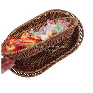 Rổ nhựa giả mây hình bầu dục 28x19.5cm (5753)