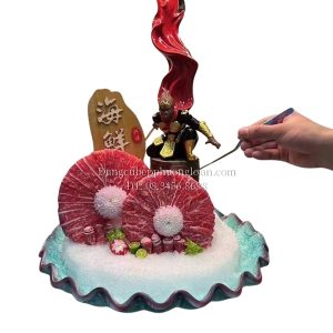 Khay đựng Sashimi nhựa tròn chấm đá màu xanh 45cm