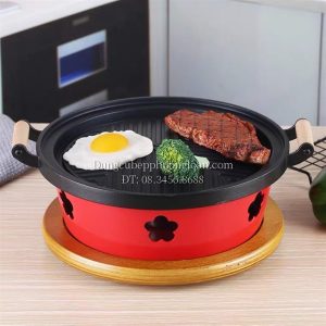 Bếp nướng tại bàn hình tròn tay cầm gỗ 23.5cm