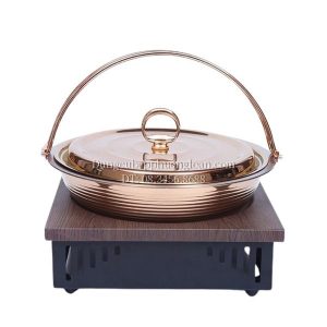 Nồi treo ba tầng bằng thép màu vàng hồng có chân đế 29cm