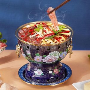 Nồi đồng tráng men hoa mẫu đơn