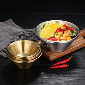 Bát đựng kem đá bào Bingsu Hàn Quốc inox 304, 2 lớp cách nhiệt 18cm màu vàng