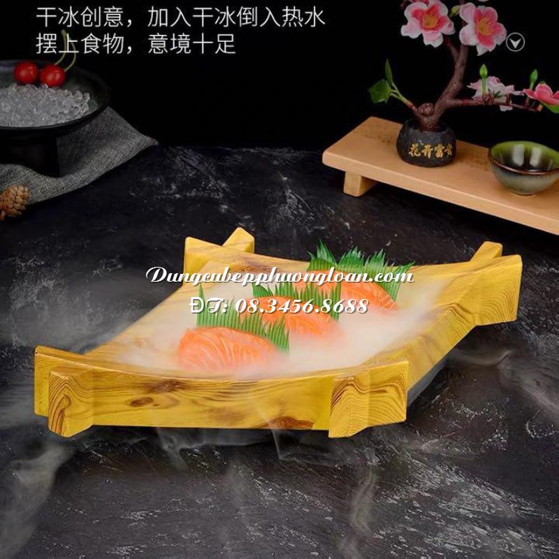 Khay đựng Sashimi giả gỗ hình thoi 40x23.8cm SL-130B