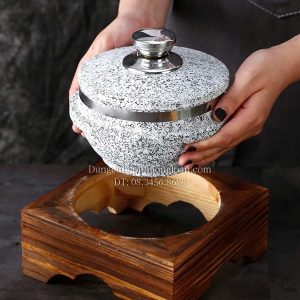 Bát đá có nắp 12cm kèm khung gỗ