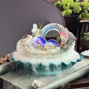Khay đựng Sashimi nhựa tròn chấm đá màu xanh 45cm