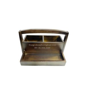 Khay đựng đũa thìa đa năng 3 ngăn bằng gỗ có quai xách phun đen