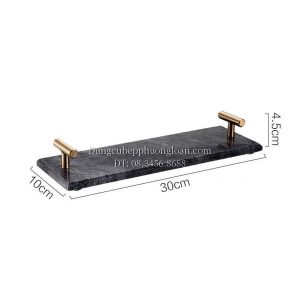 Đĩa đá cẩm thạch vân đen tay cầm màu vàng 30x10cm