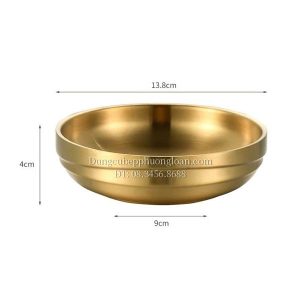 Đĩa Inox tròn 2 lớp Hàn Quốc 14cm màu vàng inox 304