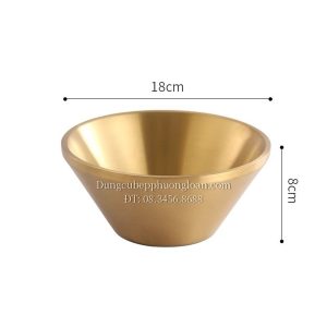 Bát đựng kem đá bào Bingsu Hàn Quốc inox 304, 2 lớp cách nhiệt 18cm màu vàng