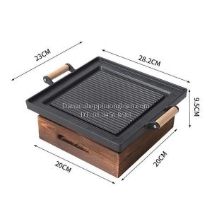 Bếp gang nướng vuông đốt cồn 23x23cm