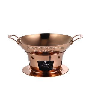 Bộ bếp hâm đốt cồn chảo Inox vàng hồng 24cm
