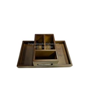 Hộp đũa đa năng 5 ngăn bằng gỗ phun đen