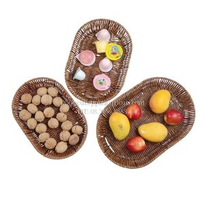 Rổ nhựa giả mây hình bầu dục 28x19.5cm (5753)