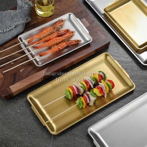 Đĩa Inox chữ nhật 27x15cm màu vàng Inox 304
