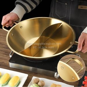 Nồi lẩu inox 2 ngăn sóng lượn màu vàng 36cm
