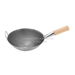 Chảo Inox chống dính vân tổ ong cán gỗ 34cm