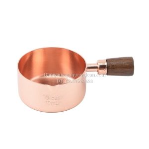 Cốc đựng sốt tay cầm gỗ inox 304 vàng hồng 80ml