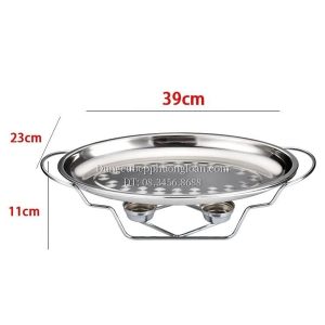 Khay hấp cá bầu dục inox chân cồn 40cm