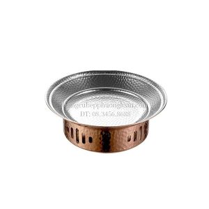 Bộ bếp hâm đốt cồn chảo inox chấm búa vàng hồng 26cm GRENEN DRY POT 007-26S