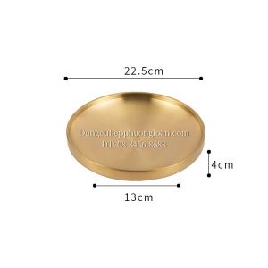 Đĩa Inox tròn 2 lớp Hàn Quốc 23cm màu vàng