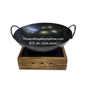 Bộ chảo hâm nóng đốt cồn đế gỗ 25cm