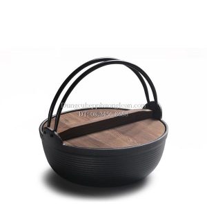 Nồi gang nắp gỗ 25cm dùng bếp từ