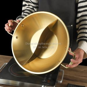Nồi lẩu inox 2 ngăn sóng lượn màu vàng 36cm