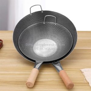Chảo Inox chống dính vân tổ ong cán gỗ 40cm