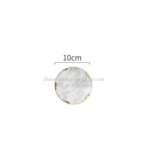 Đĩa đá cẩm thạch vân trắng viền vàng hình tròn 10cm