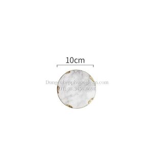 Đĩa đá cẩm thạch vân trắng viền vàng hình tròn 10cm