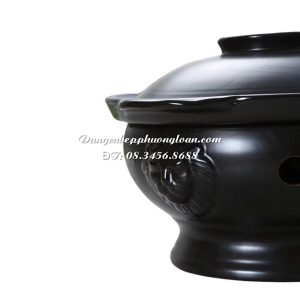 Nồi hấp sứ tròn đen 10''