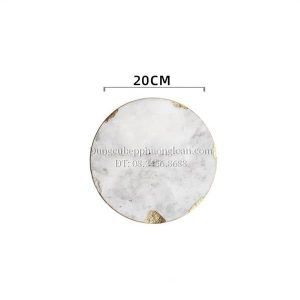 Đĩa đá cẩm thạch vân trắng viền vàng hình tròn 20cm