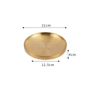 Đĩa Inox tròn 2 lớp Hàn Quốc 21cm màu vàng