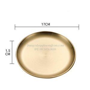 Đĩa Inox tròn 1 lớp Hàn Quốc 17cm màu vàng