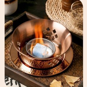Bộ bếp hâm đốt cồn chảo inox 2 quai chấm búa 26cm vàng hồng GRENEN DRY POT 006-26S