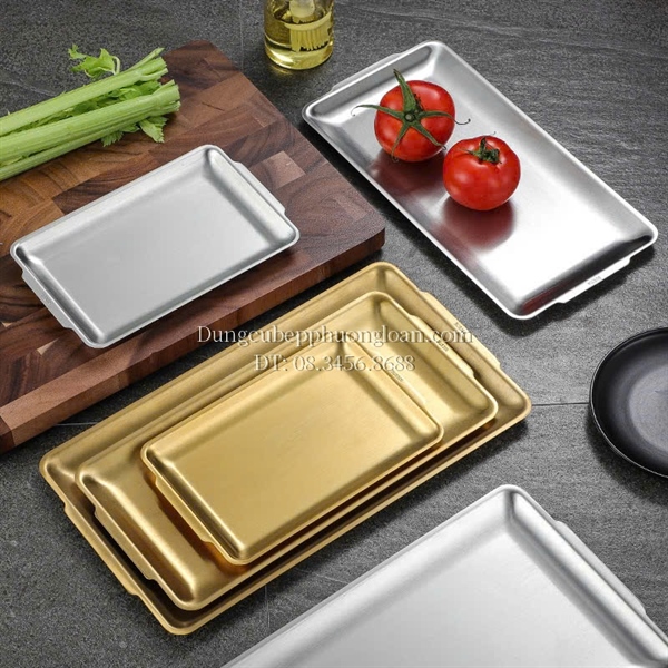 Đĩa Inox chữ nhật 27x15cm màu vàng Inox 304